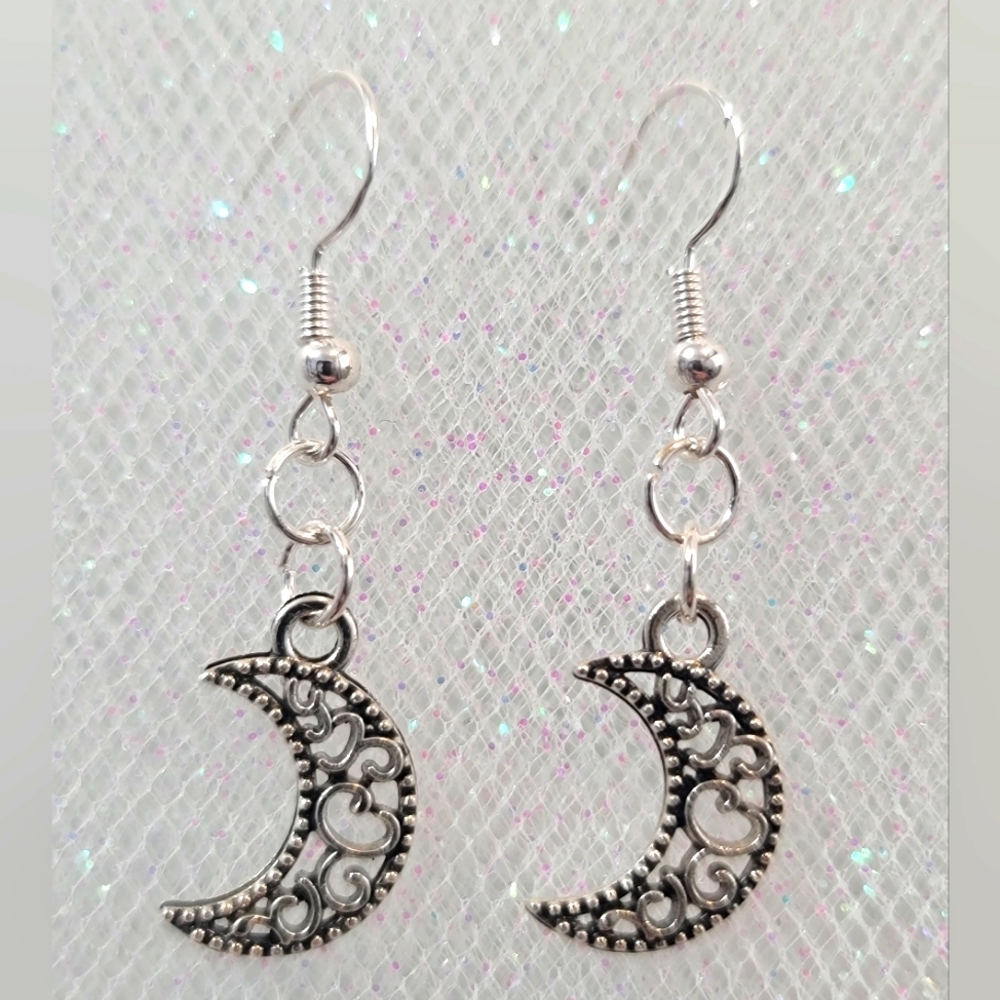 Short Hanging Crescent Moon Earrings